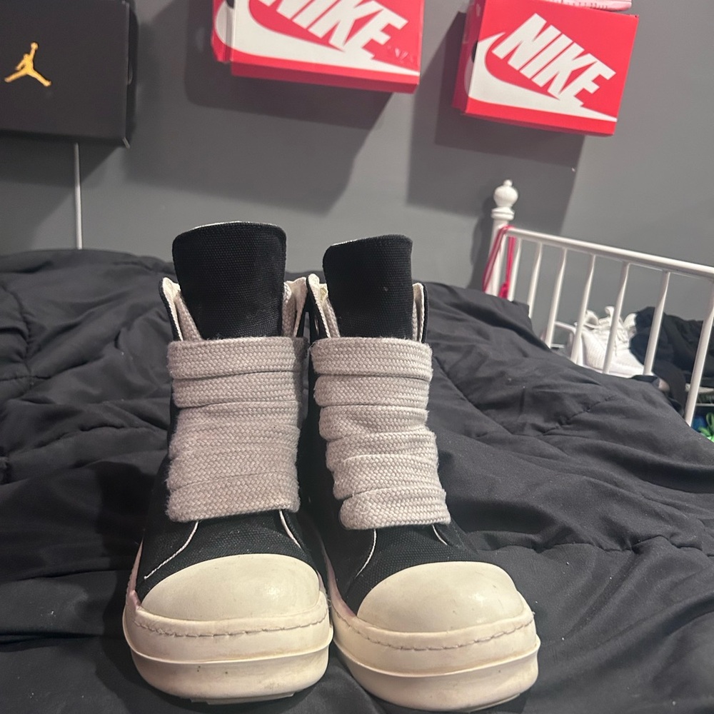 Rick Owens Black and White High-Top Sneakers